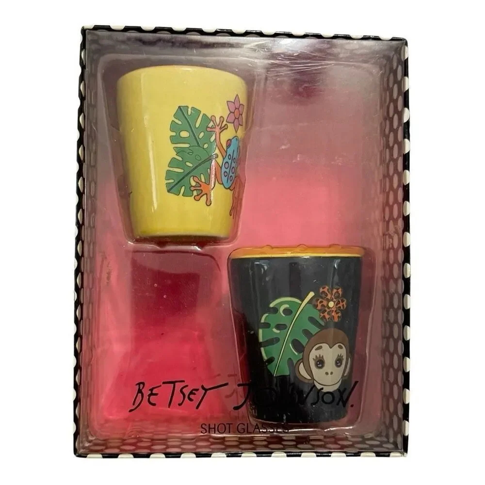 Betsey Johnson Shot Glass Monkey Tree Frog Thick Glass Opaque NEW